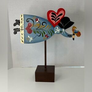 Vintage Wooden Folk Art Flying Lady With Bird